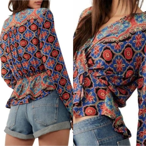 Free People Falling For You Floral Wrap Top Large - Picture 2 of 13